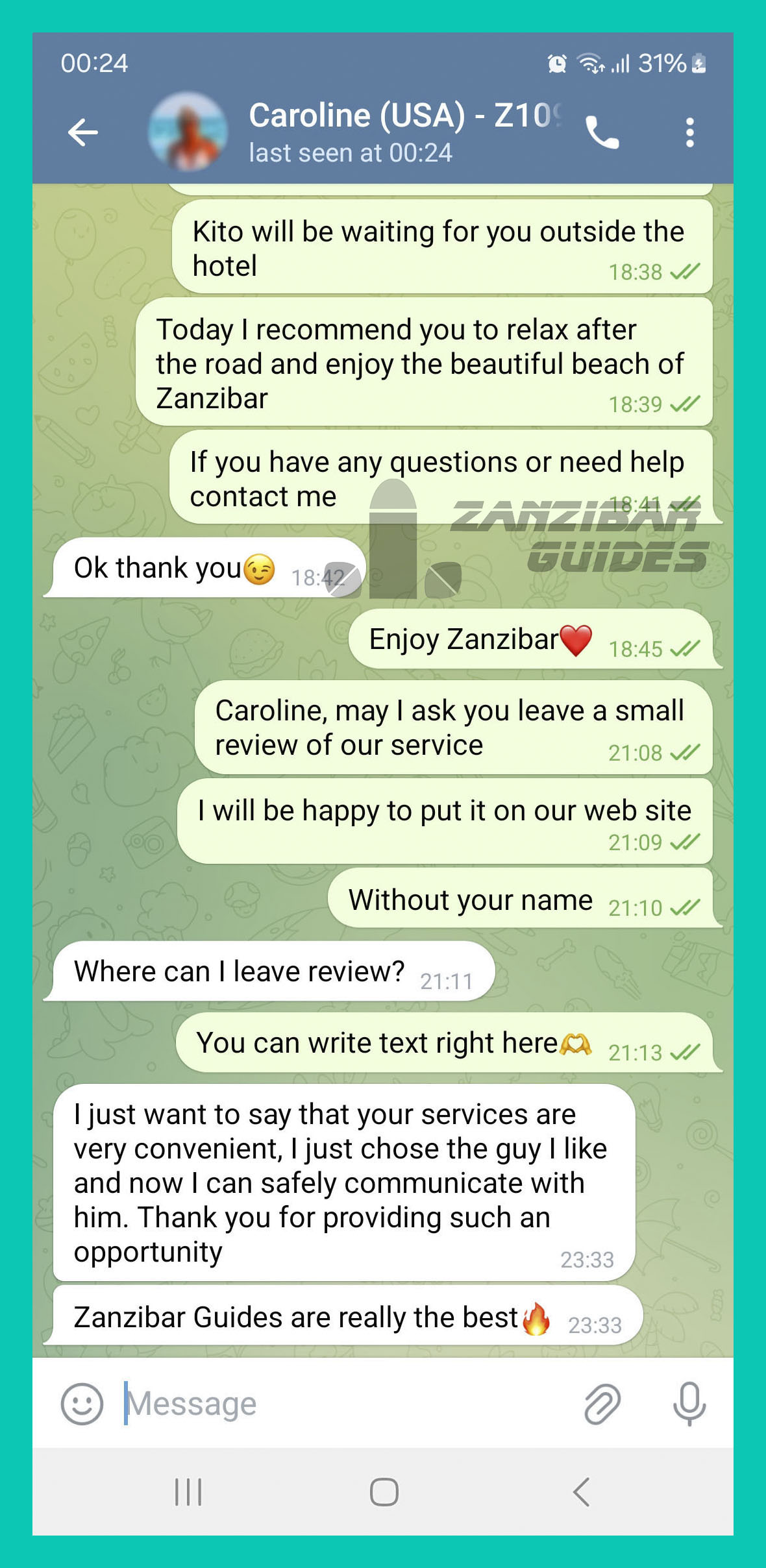 Review from Caroline (USA)