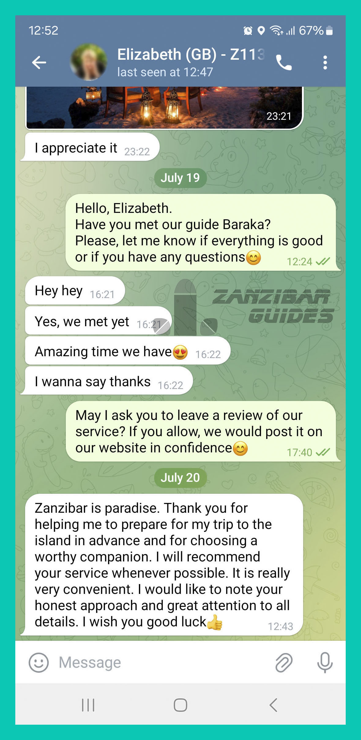 Review from Elizabeth (GB)