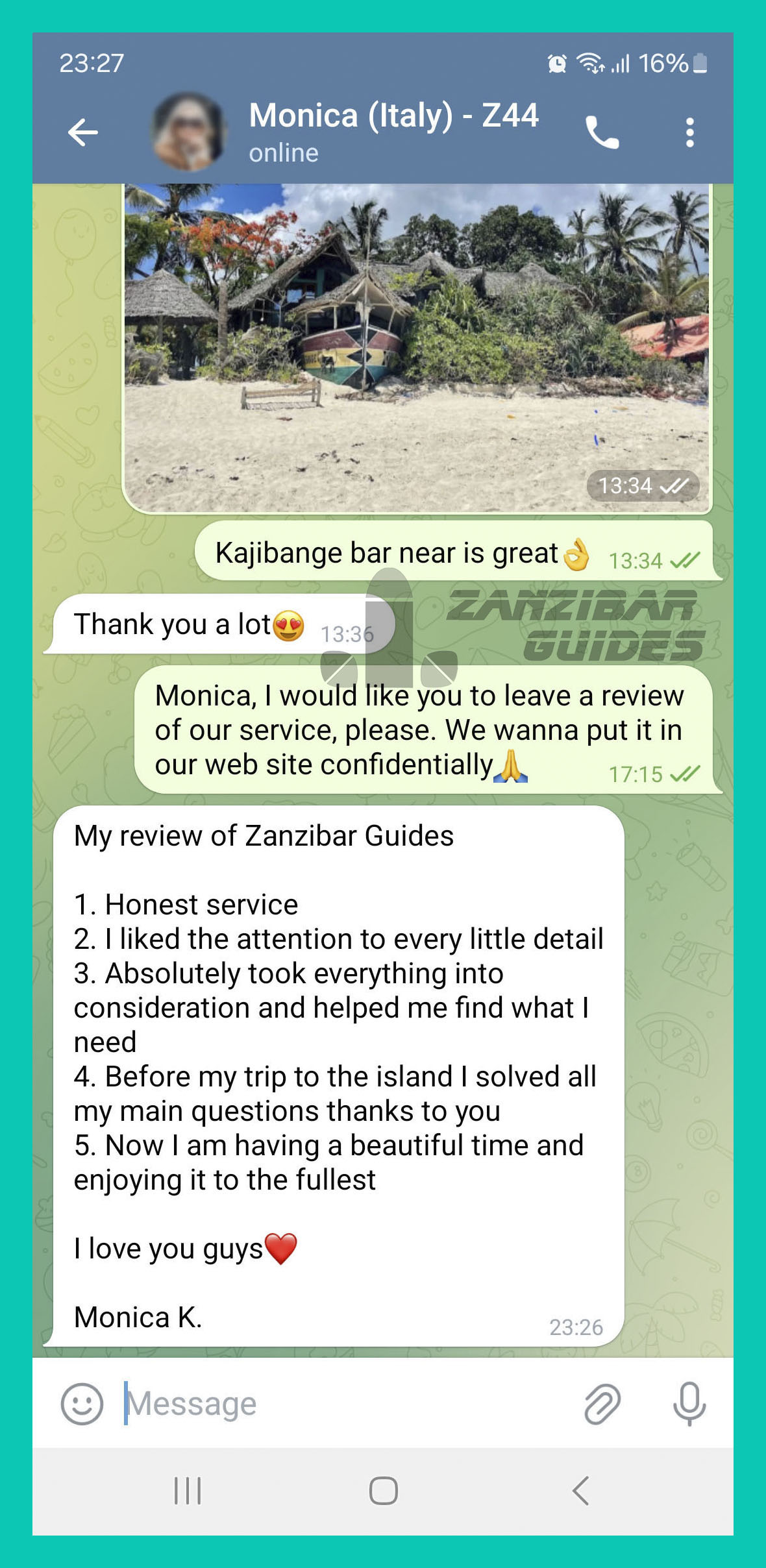 Review from Monica (Italy)